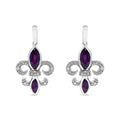 .925 Sterling Silver Marquise Cut Amethyst and Diamond Accent Fleur De Lis Dangle Stud Earrings (H-I Color, SI1-SI2 Clarity)