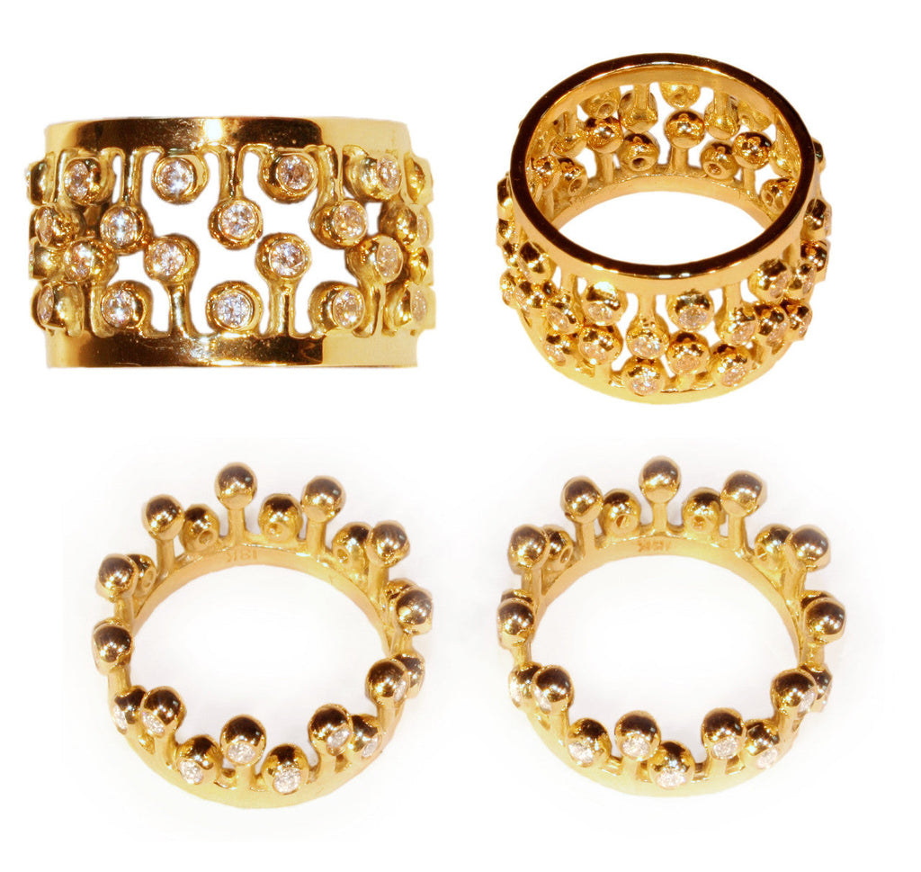 Crown Ring: Fullest Diamond Double Stack Set of Two: 18K Gold