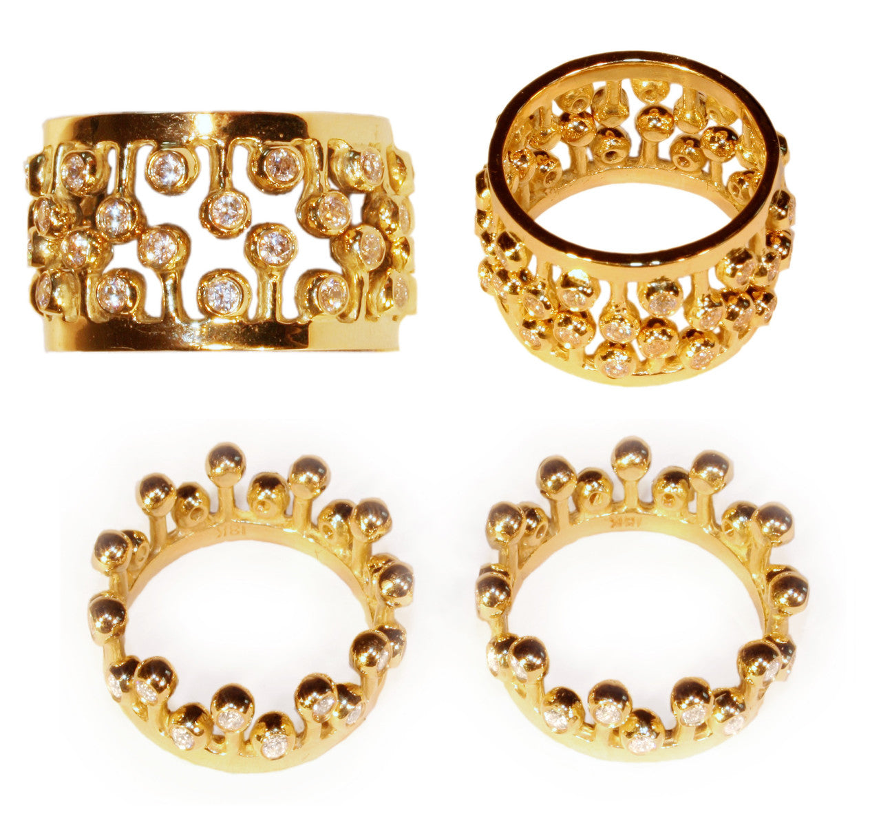 Crown Ring: Fullest Diamond Double Stack Set of Two: 18K Gold