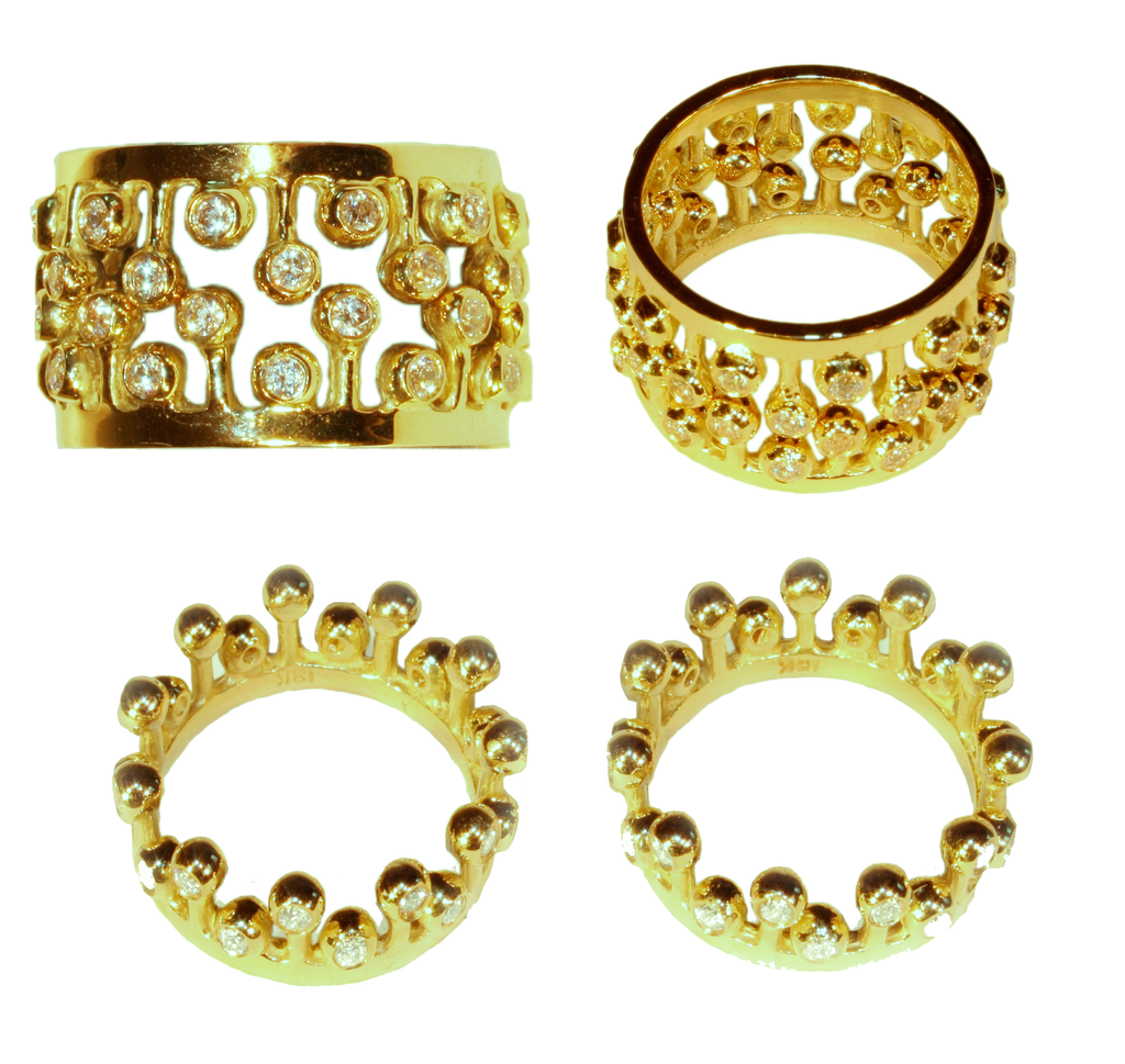 Crown Ring: Fullest Diamond Double Stack Set of Two: 18K Gold