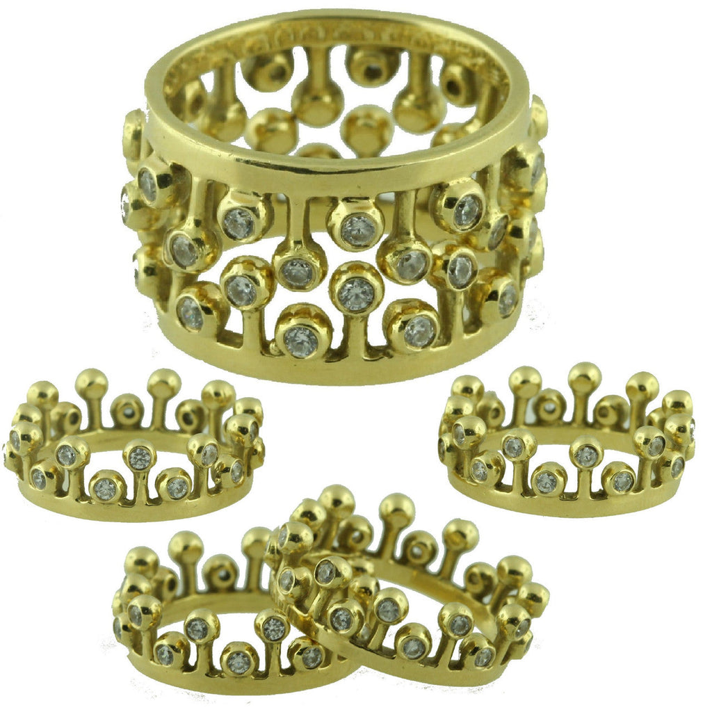 Crown Ring: Fullest Diamond Double Stack Set of Two: 18K Gold