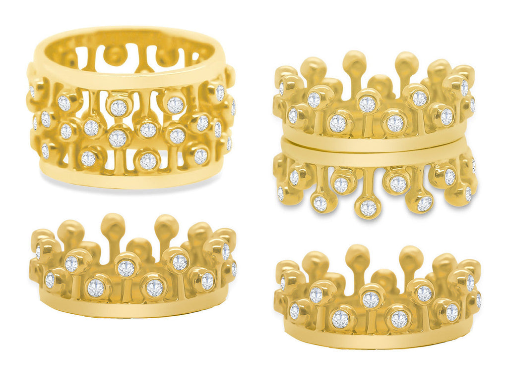 Crown Ring: Fullest Diamond Double Stack Set of Two: 18K Gold