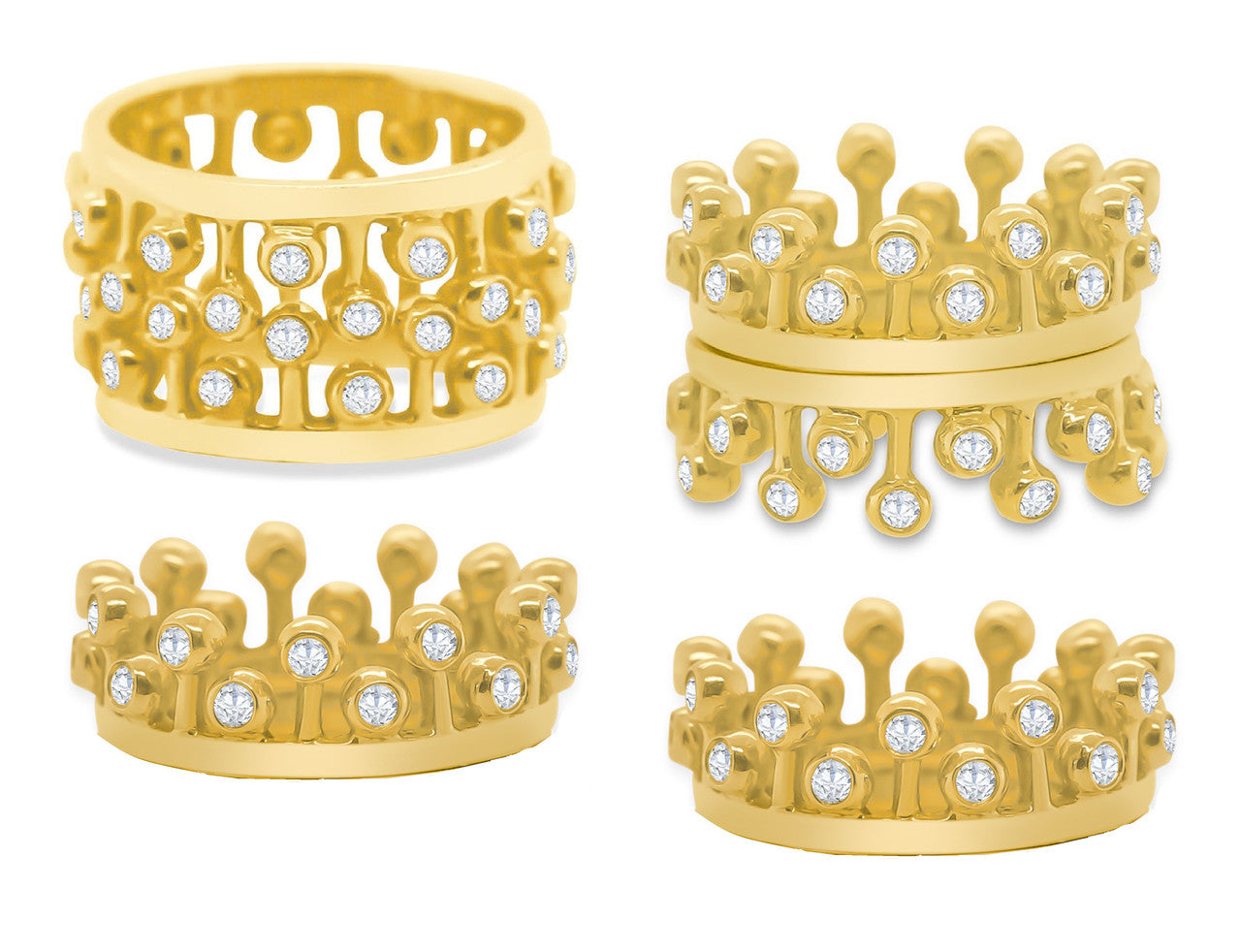 Crown Ring: Fullest Diamond Double Stack Set of Two: 18K Gold