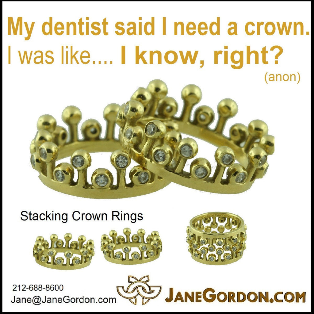 Crown Ring: Fullest Diamond Double Stack Set of Two: 18K Gold