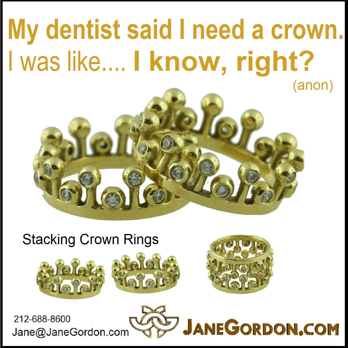 Crown Ring: Fullest Diamond Double Stack Set of Two: 18K Gold