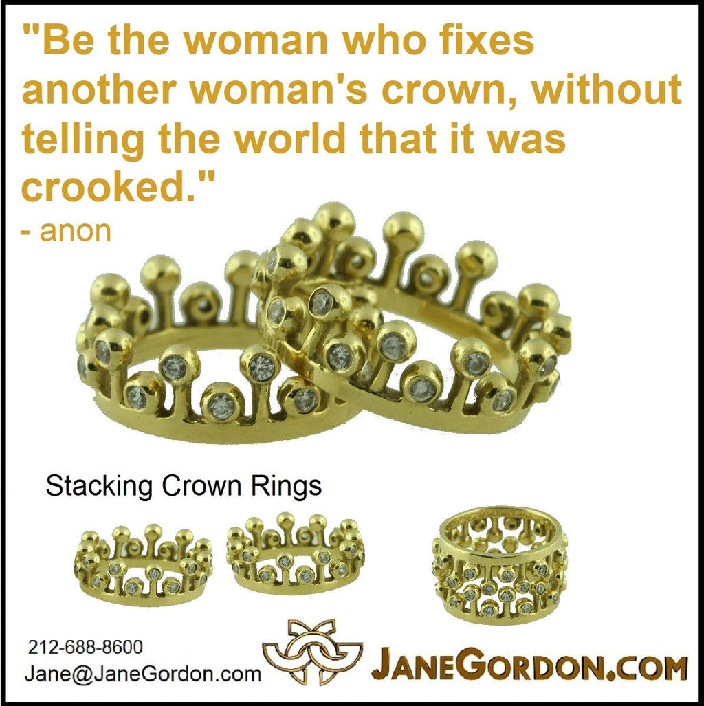 Crown Ring: Fullest Diamond Double Stack Set of Two: 18K Gold