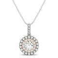 Round Shape Halo Diamond Pendant in 14k White and Rose Gold (1/2 cttw)