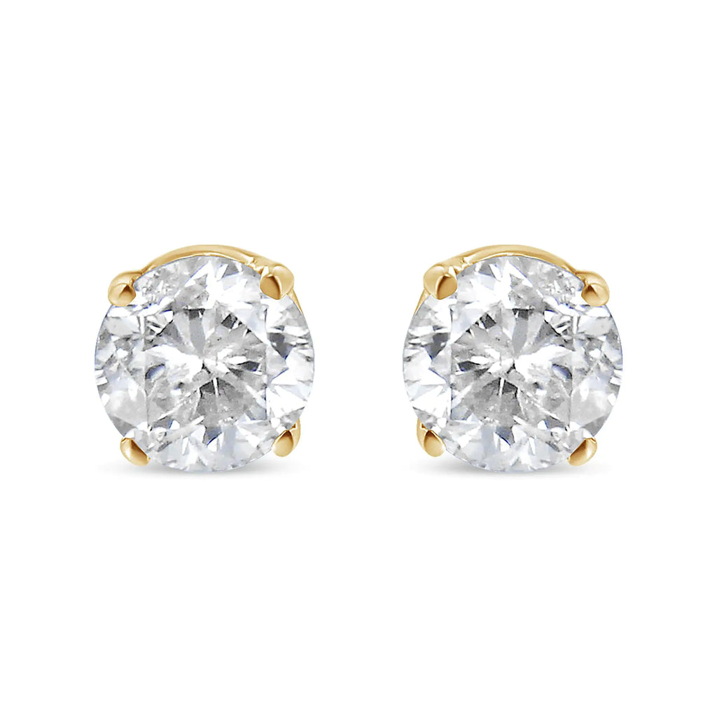 AGS Certified 14K Yellow Gold 1/2 cttw 4-Prong Set Brilliant Round-Cut Solitaire Diamond Push Back Stud Earrings (S-T Color, I1-I2 Clarity)