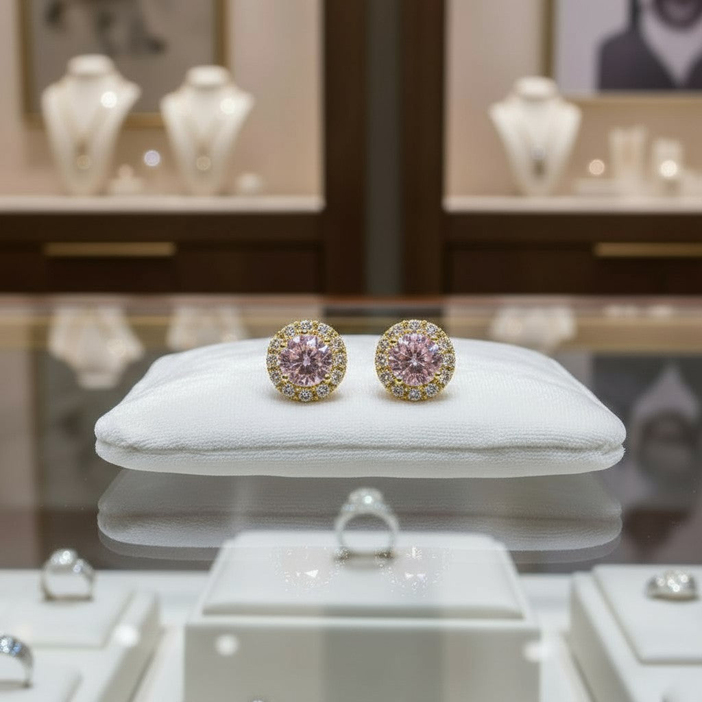 "Endless Love Collection" 14K gold w/ Diamond Halo Earrings Portuguese Cut 5.5mm