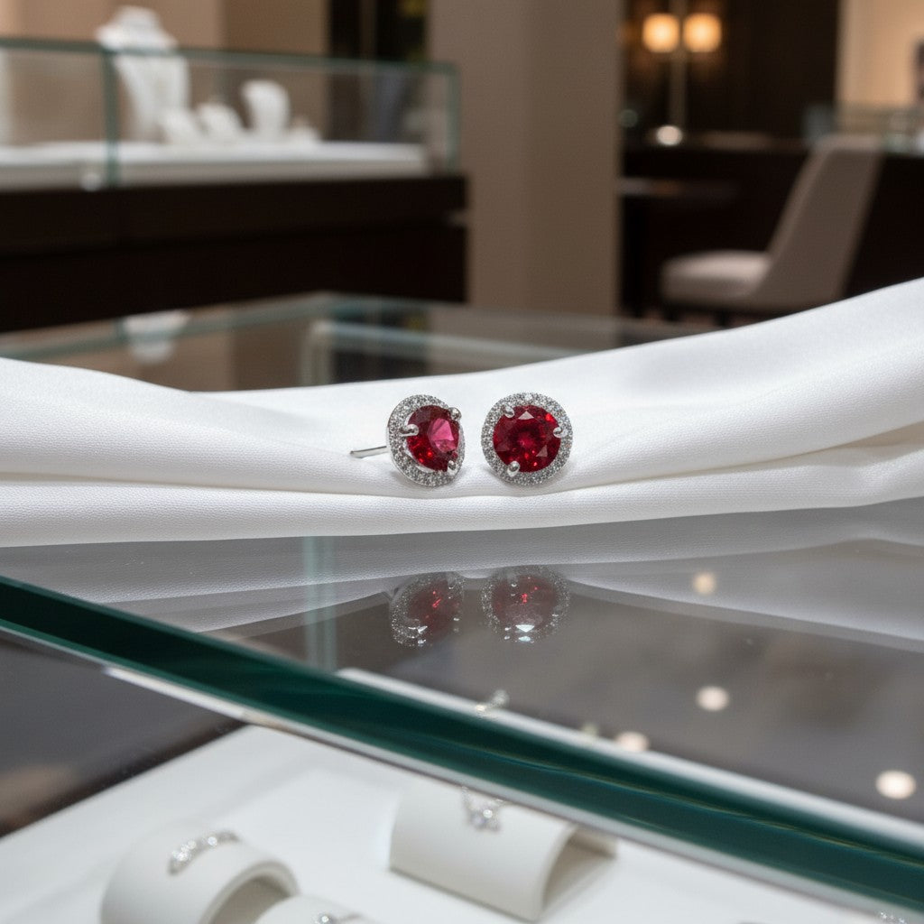 "Endless Love Collection" 14K gold w/ Diamond Halo Earrings Portuguese Cut 5.5mm