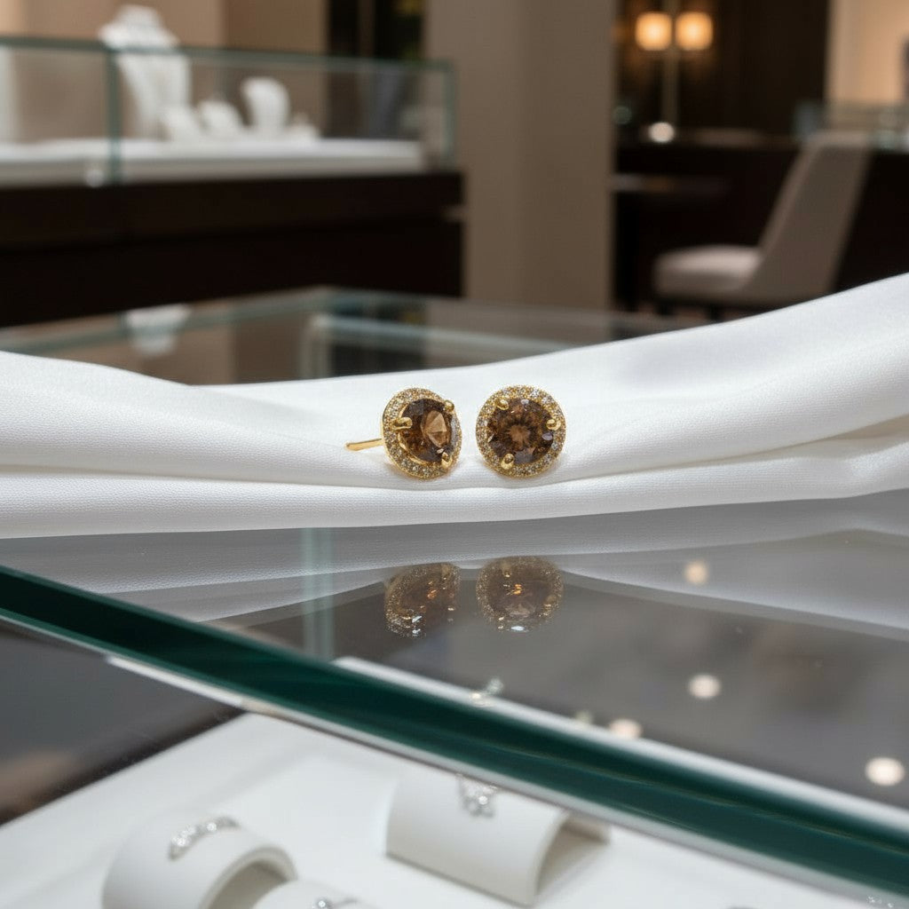 "Endless Love Collection" 14K gold w/ Diamond Halo Earrings Portuguese Cut 5.5mm