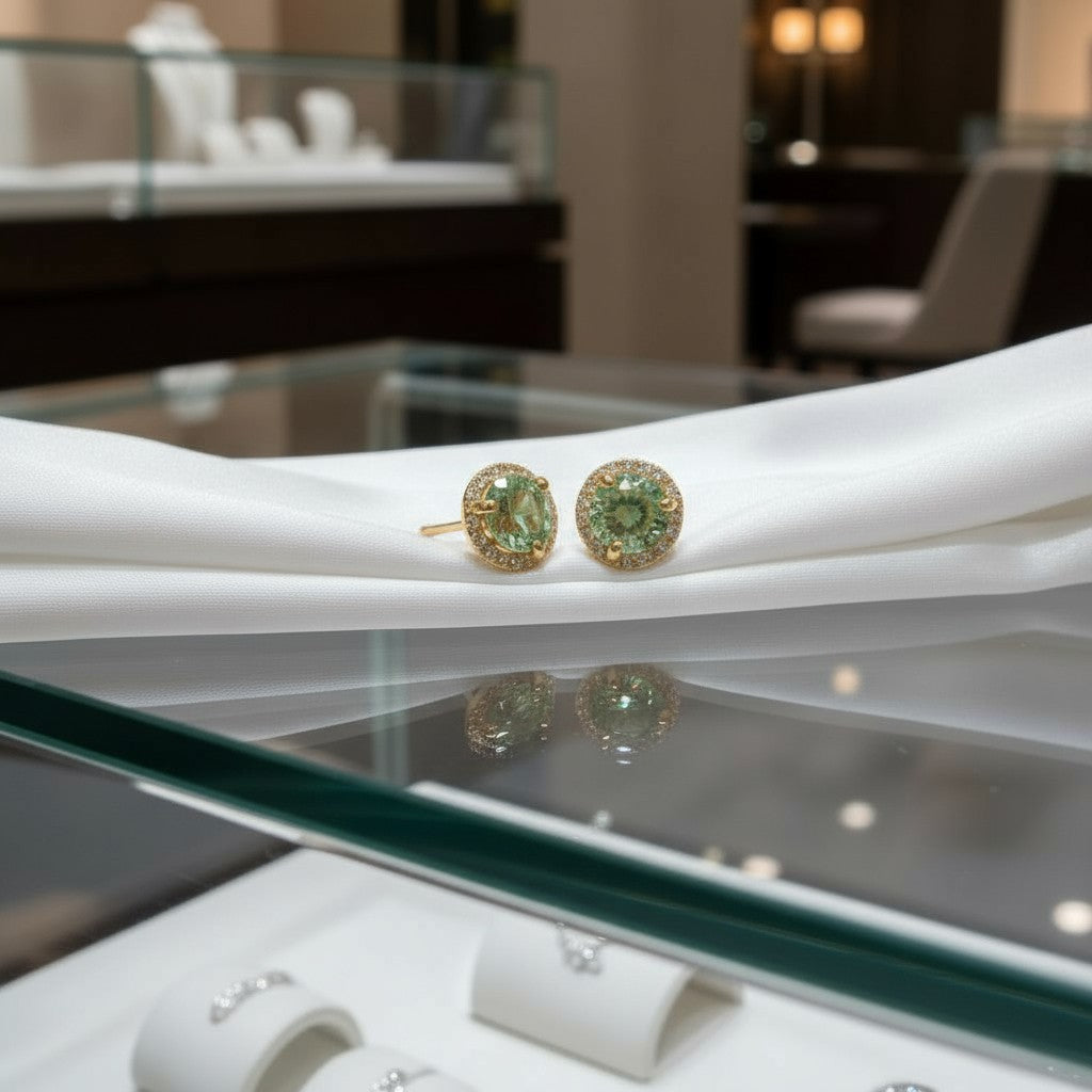 "Endless Love Collection" 14K gold w/ Diamond Halo Earrings Portuguese Cut 5.5mm