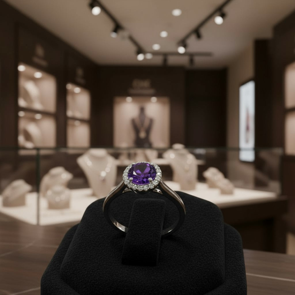 "Endless Love Collection" 14k gold w/ Diamond Halo Portuguese Cut Ring 5.5mm