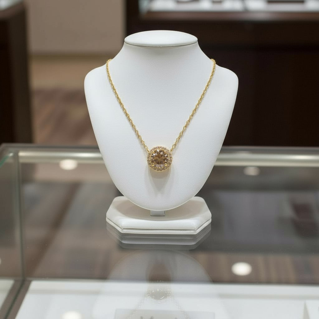 "Endless Love Collection" 14k Gold w/ Diamond Halo Portuguese Cut Pendant 5.5mm