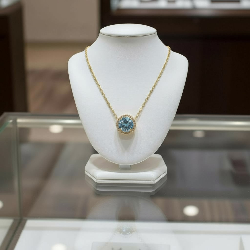 "Endless Love Collection" 14k Gold w/ Diamond Halo Portuguese Cut Pendant 5.5mm