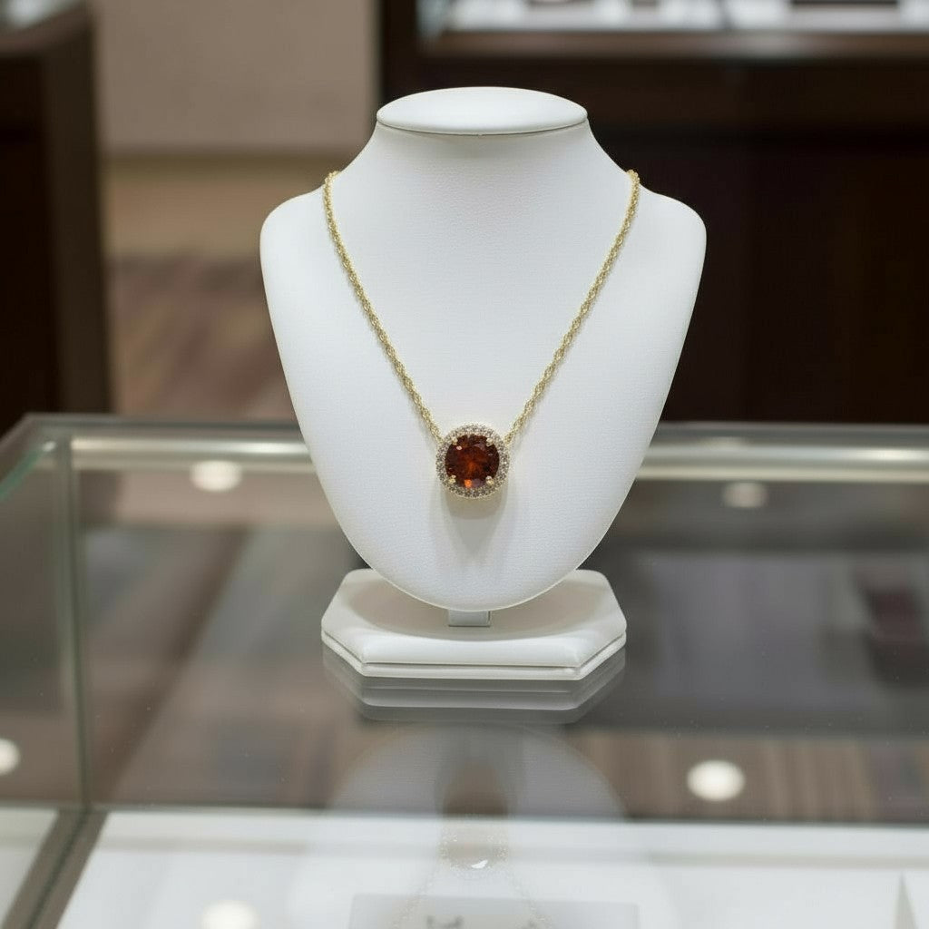 "Endless Love Collection" 14k Gold w/ Diamond Halo Portuguese Cut Pendant 5.5mm