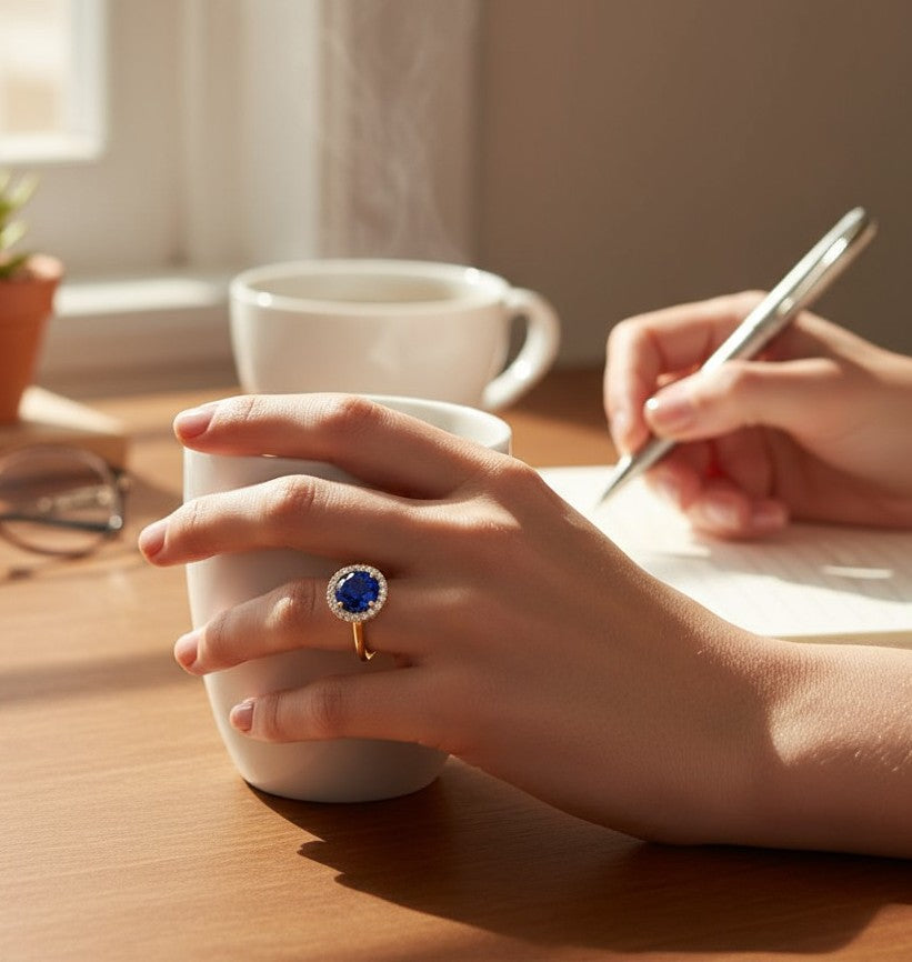 "Endless Love Collection" 14k gold w/ Diamond Halo Portuguese Cut Ring 5.5mm