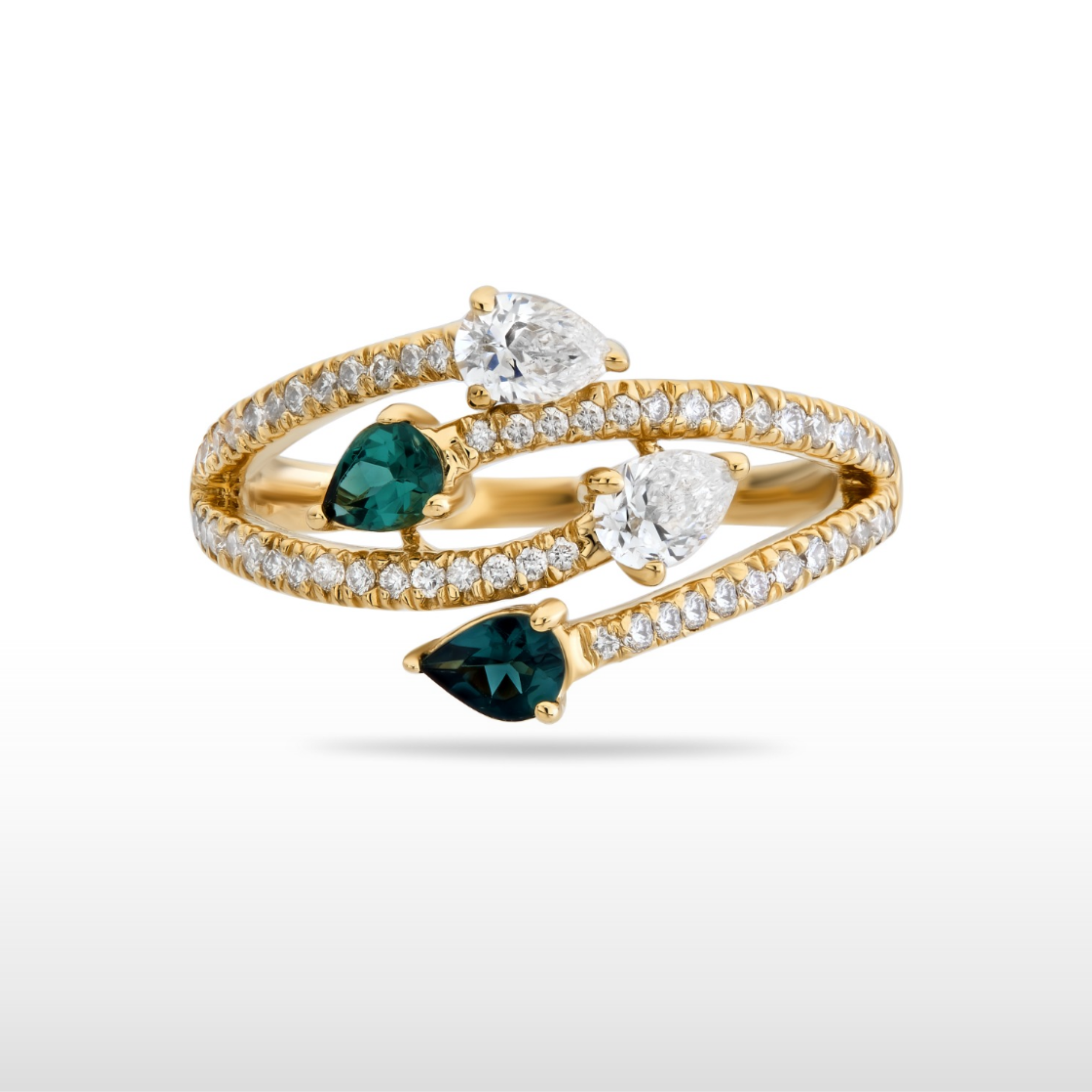 Natural Diamond & Green Tourmaline Snake Ring in 14K Yellow Gold – 0.97ctw