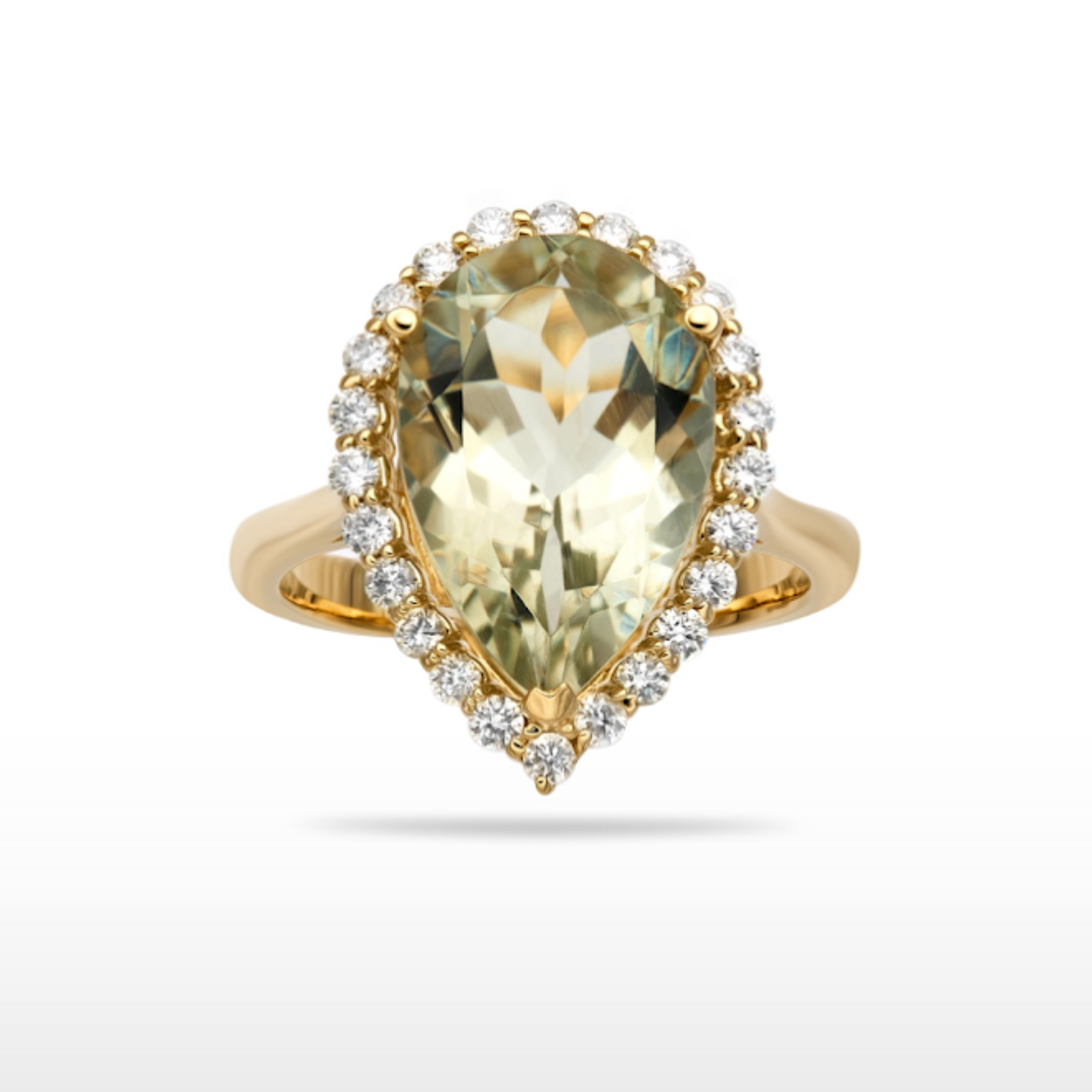 Natural Green Amethyst & Diamond Ring in 14K Yellow Gold – 5.33ctw