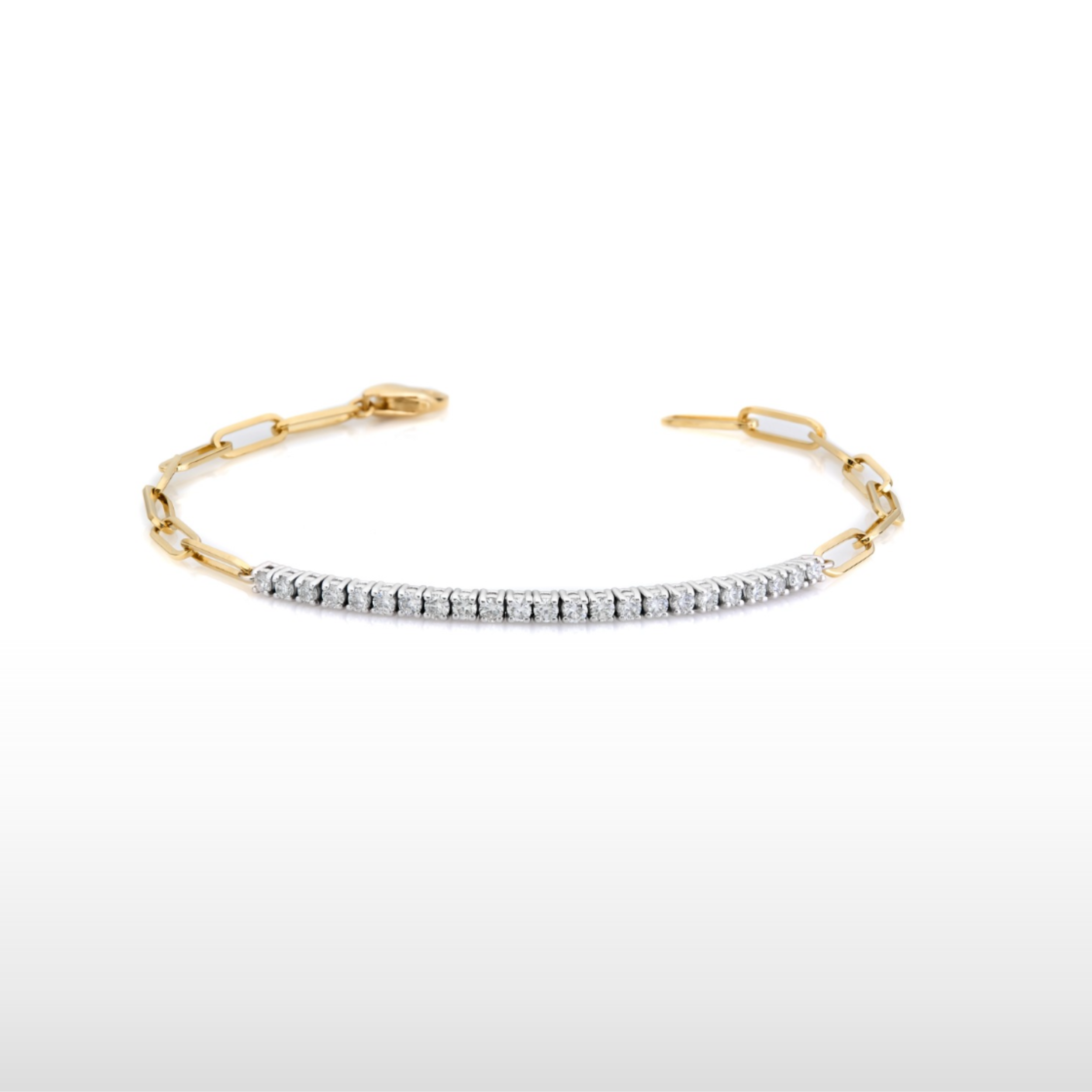 Natural Diamond Paperclip & Square Setting Bracelet in 14K White & Yellow Gold – 0.69ctw