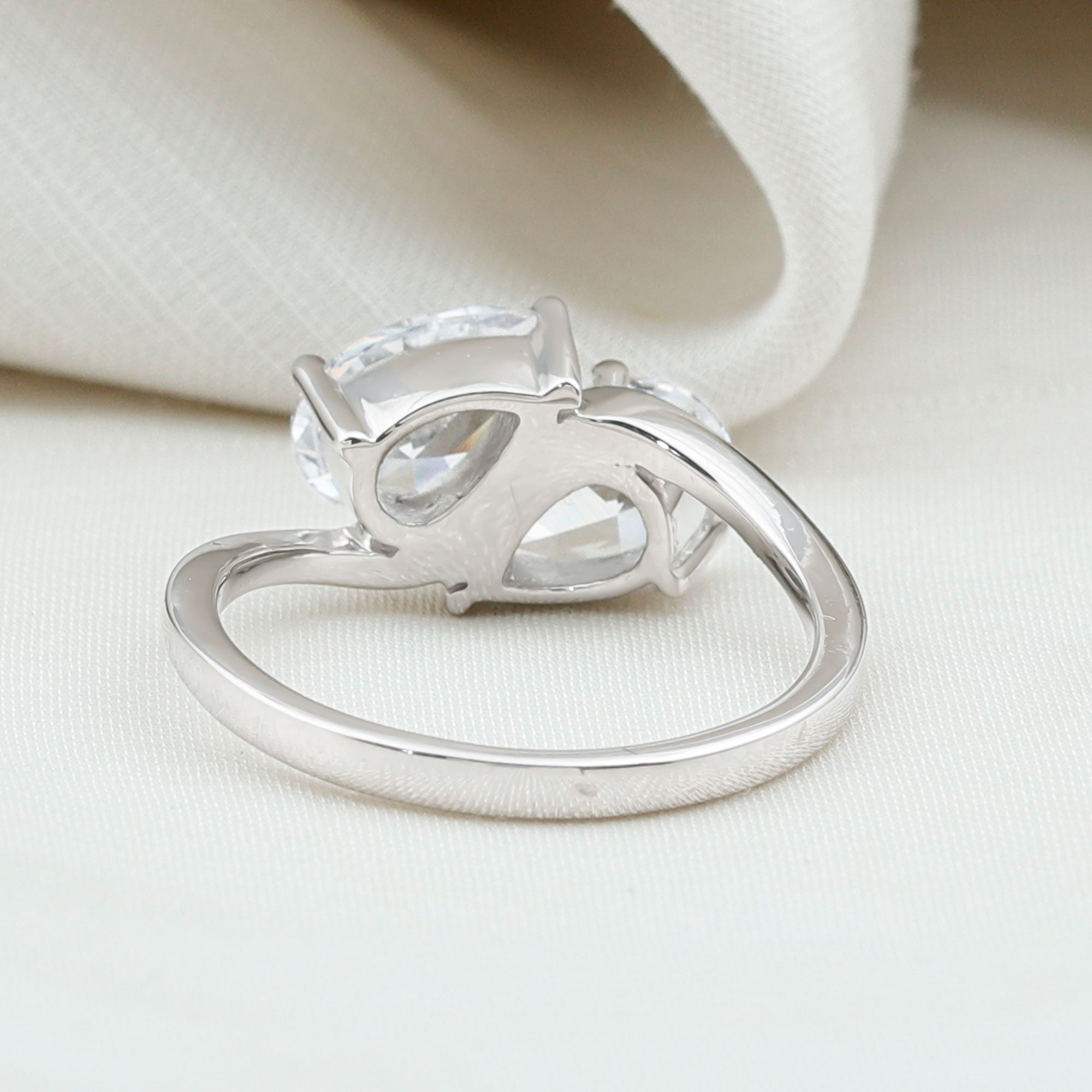 6X8 MM Pear Shaped Lab Grown Diamond Two Stone Engagement Ring