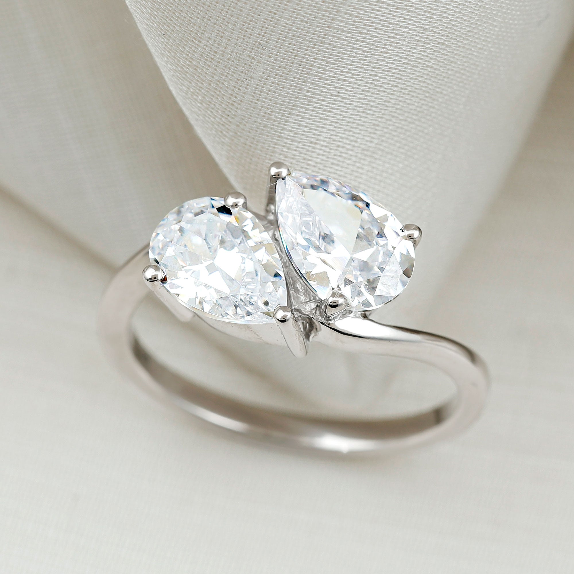 6X8 MM Pear Shaped Lab Grown Diamond Two Stone Engagement Ring