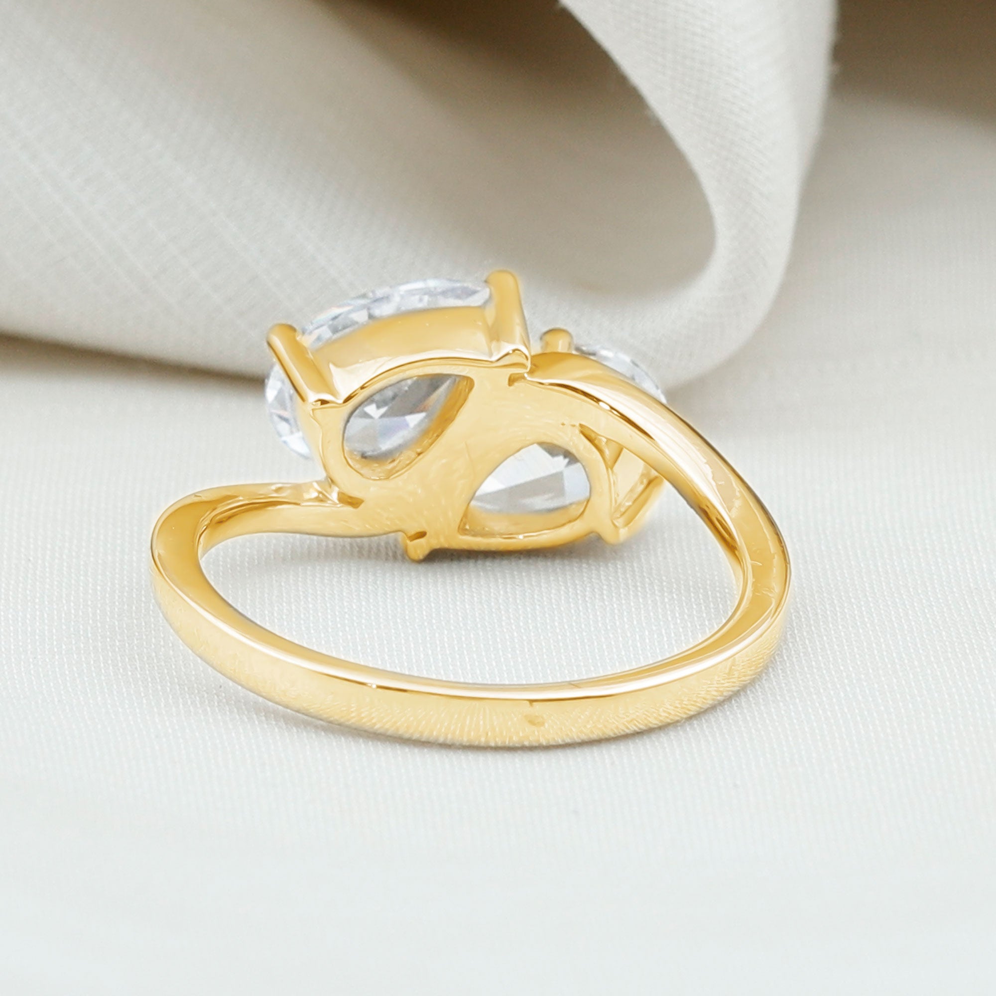 6X8 MM Pear Shaped Lab Grown Diamond Two Stone Engagement Ring