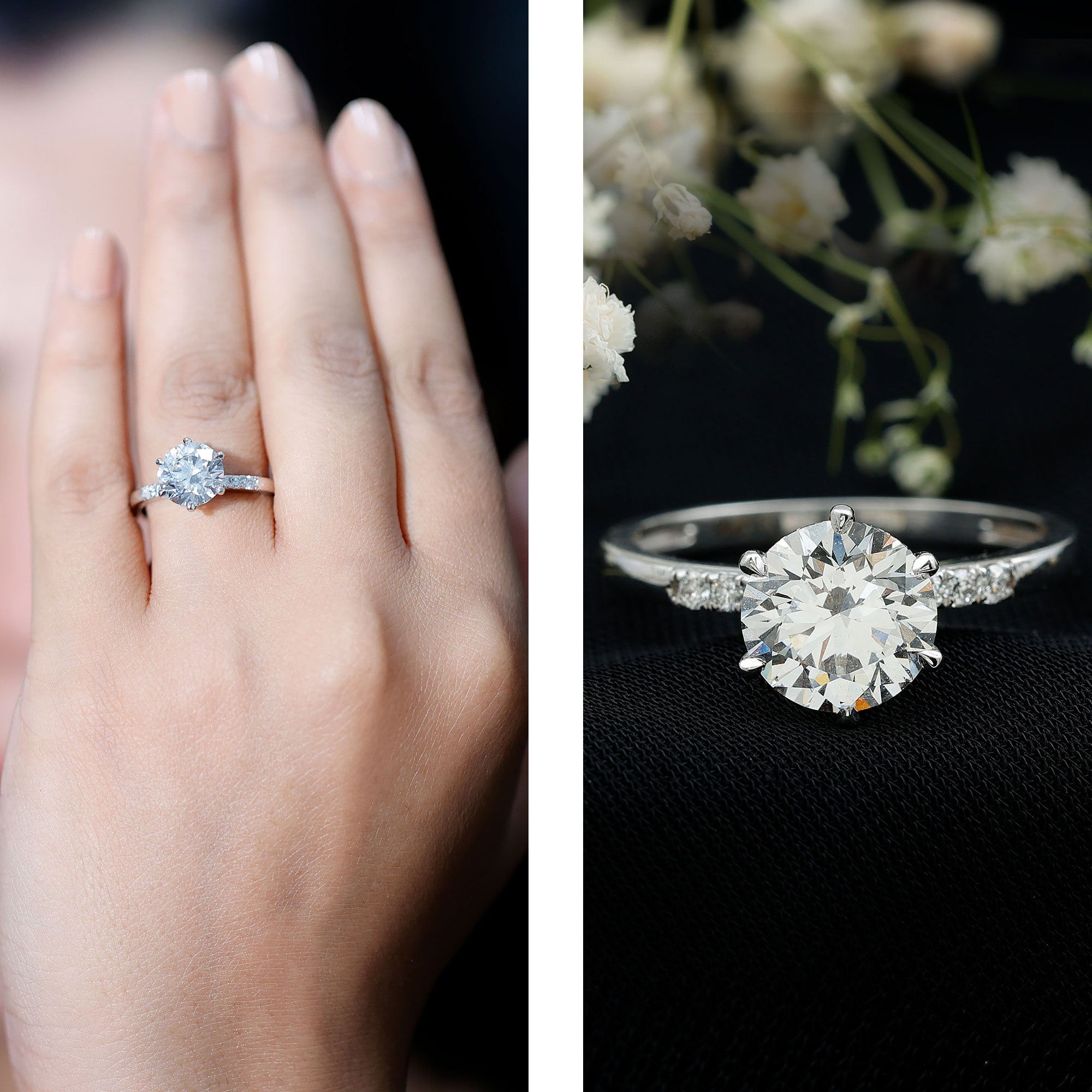 Round Cut 9 MM Lab Grown Diamond Solitaire Engagement Ring