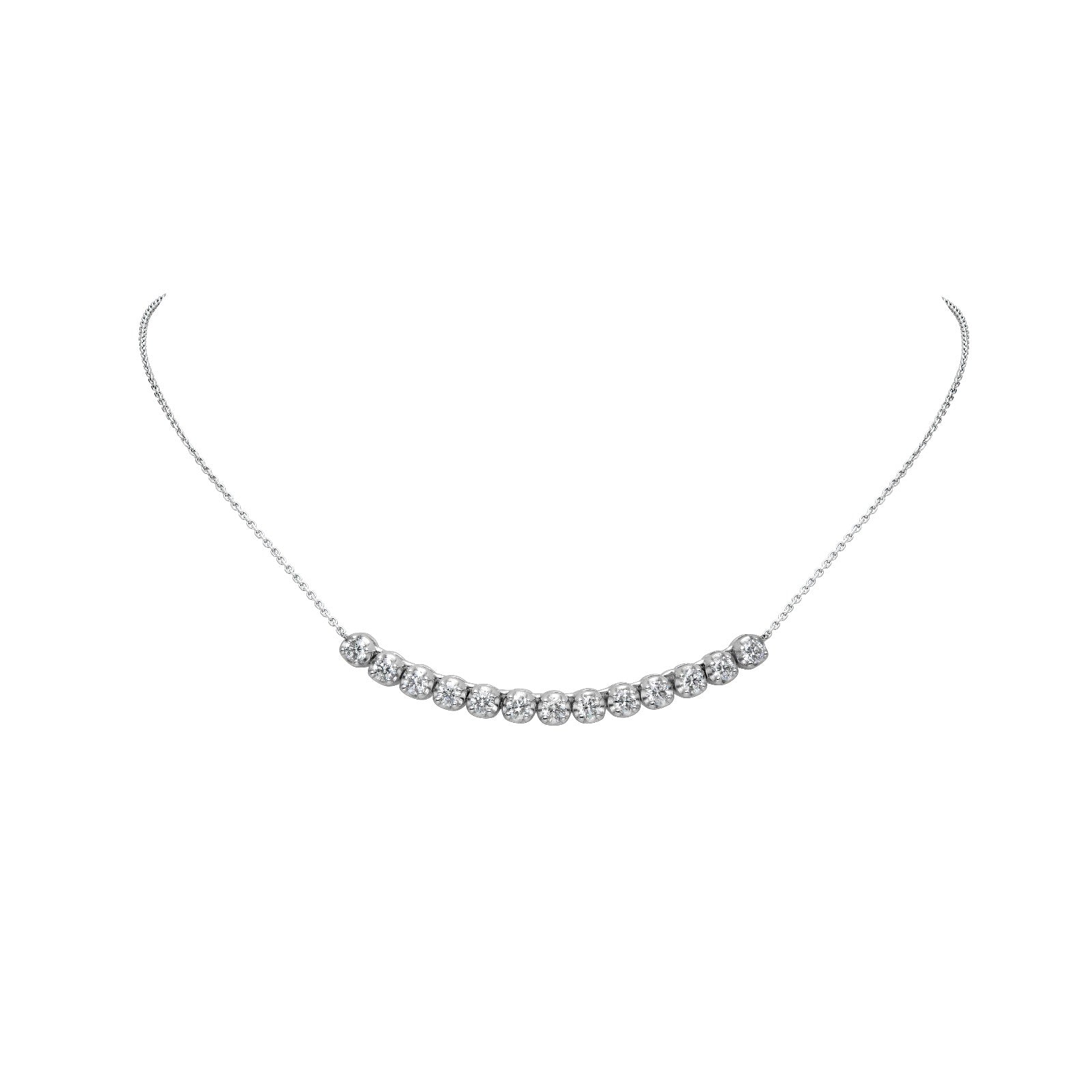 Natural Diamond Tennis Pendant Necklace in 14K White Gold – 0.92ctw