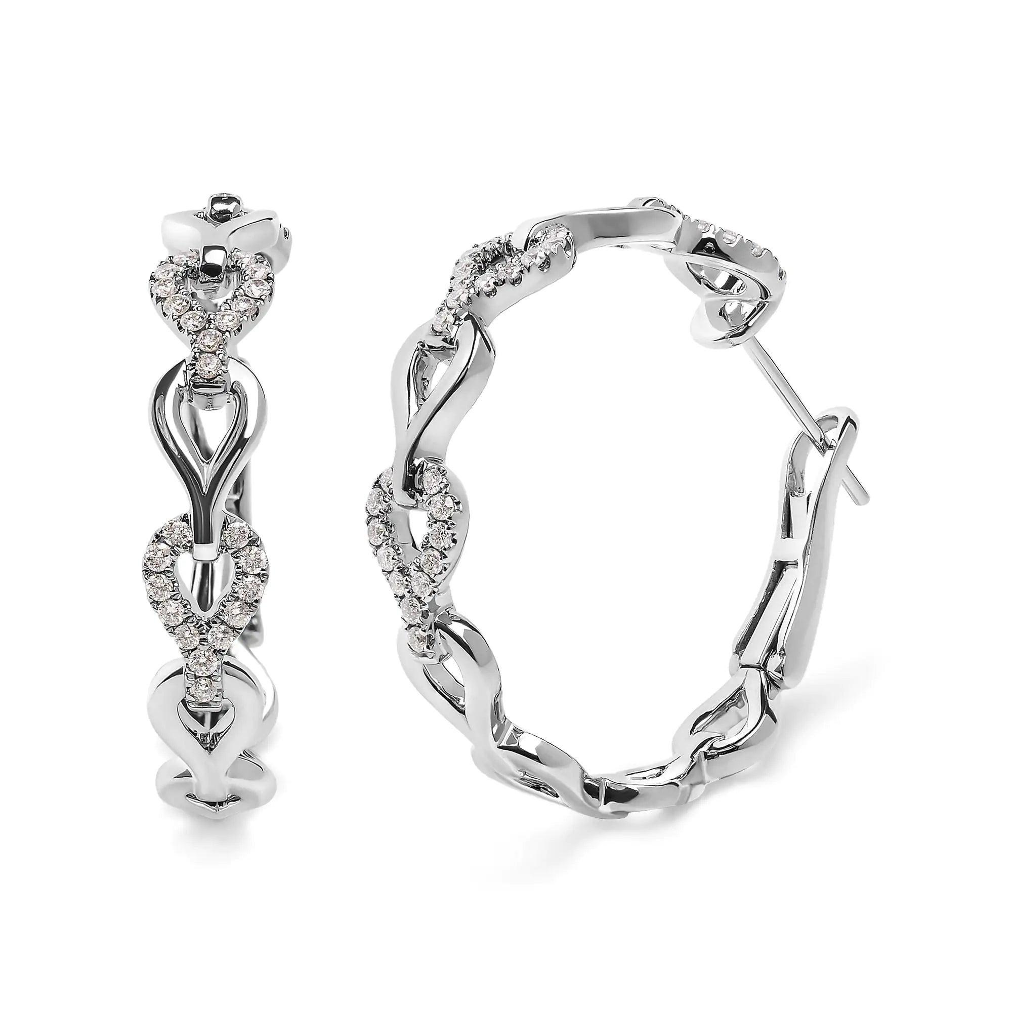 Style Loft Collection Open Link 14K White Gold 1/2 Ctw Diamond Hoop Earrings (G-H Color, SI1-SI2 Clarity)