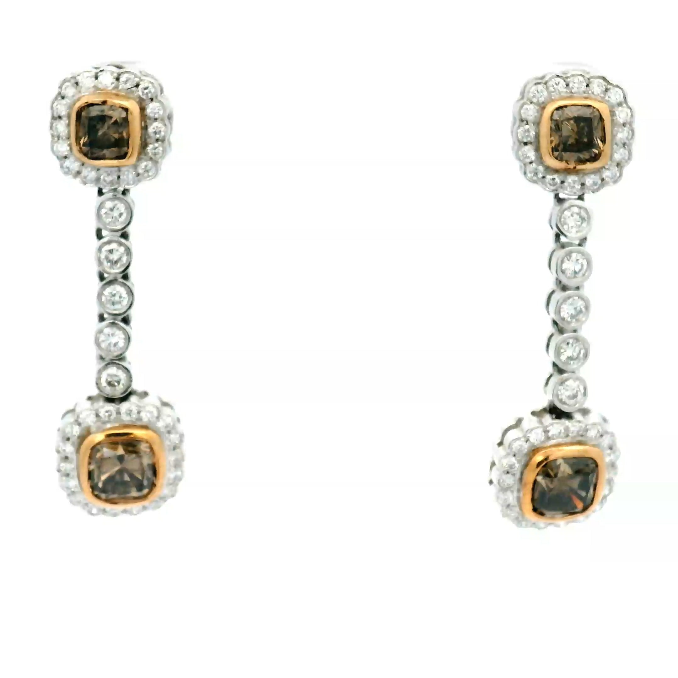 Fancy Brown Diamond Double Halo Drop Earrings
