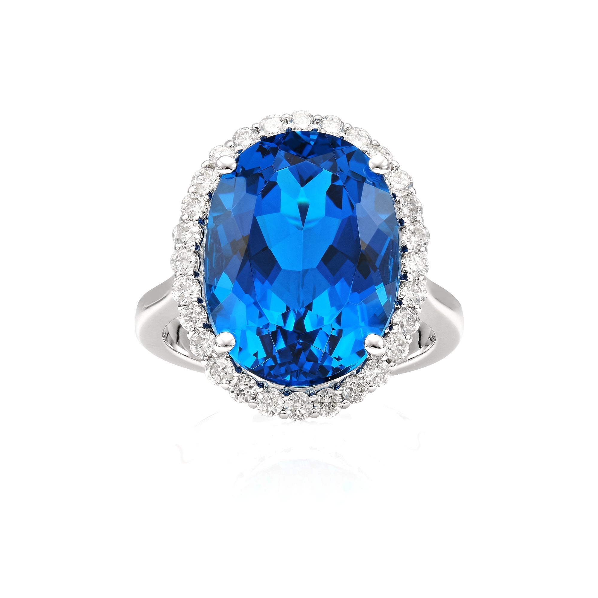 Oval Blue Topaz Halo Ring