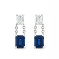 Diamond & Sapphire Emerald Cut Dangle Earrings