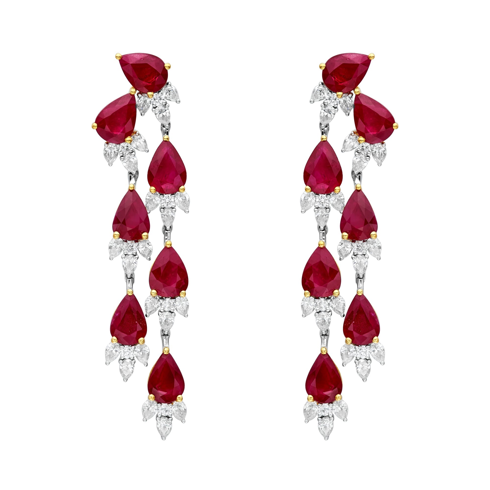Diamond & Ruby Raining Pear Earrings