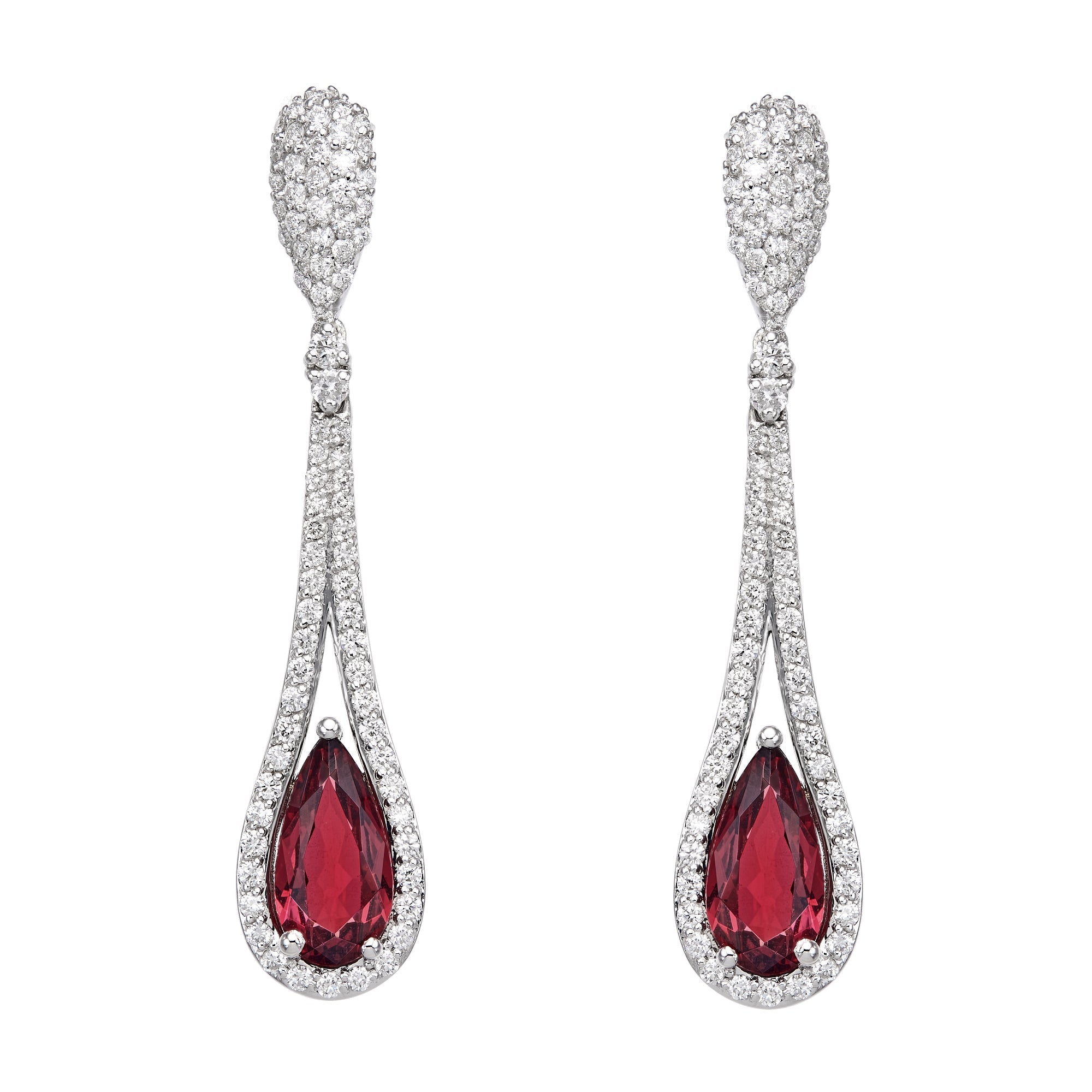 Diamond & Ruby Teardrop Dangle Earrings
