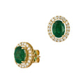 Oval Green Emerald Small Halo Earrings