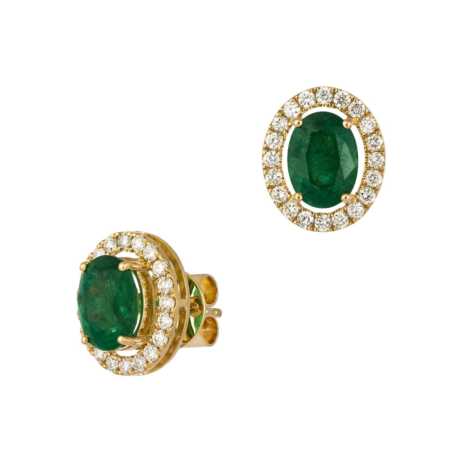 Oval Green Emerald Small Halo Earrings