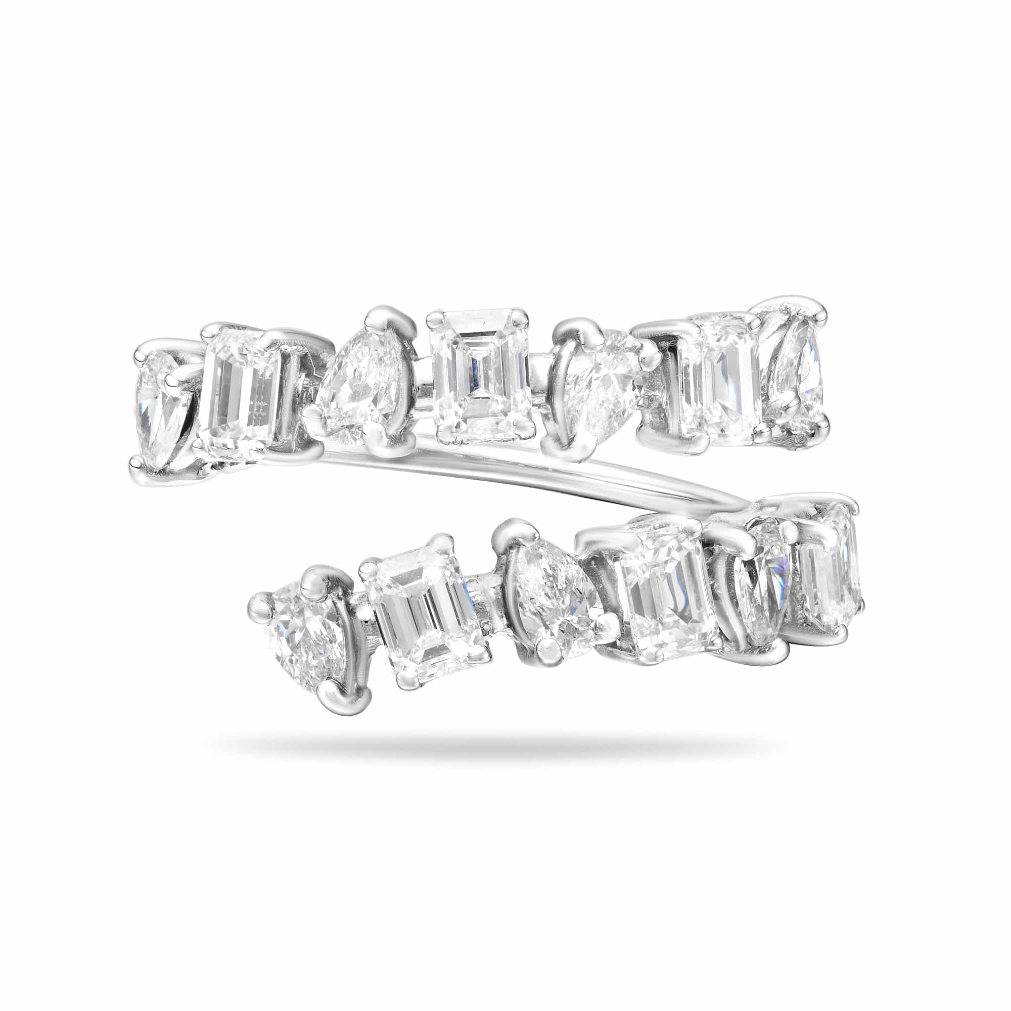 Pear Shape & Emerald Cut Two Row Spiral Ring