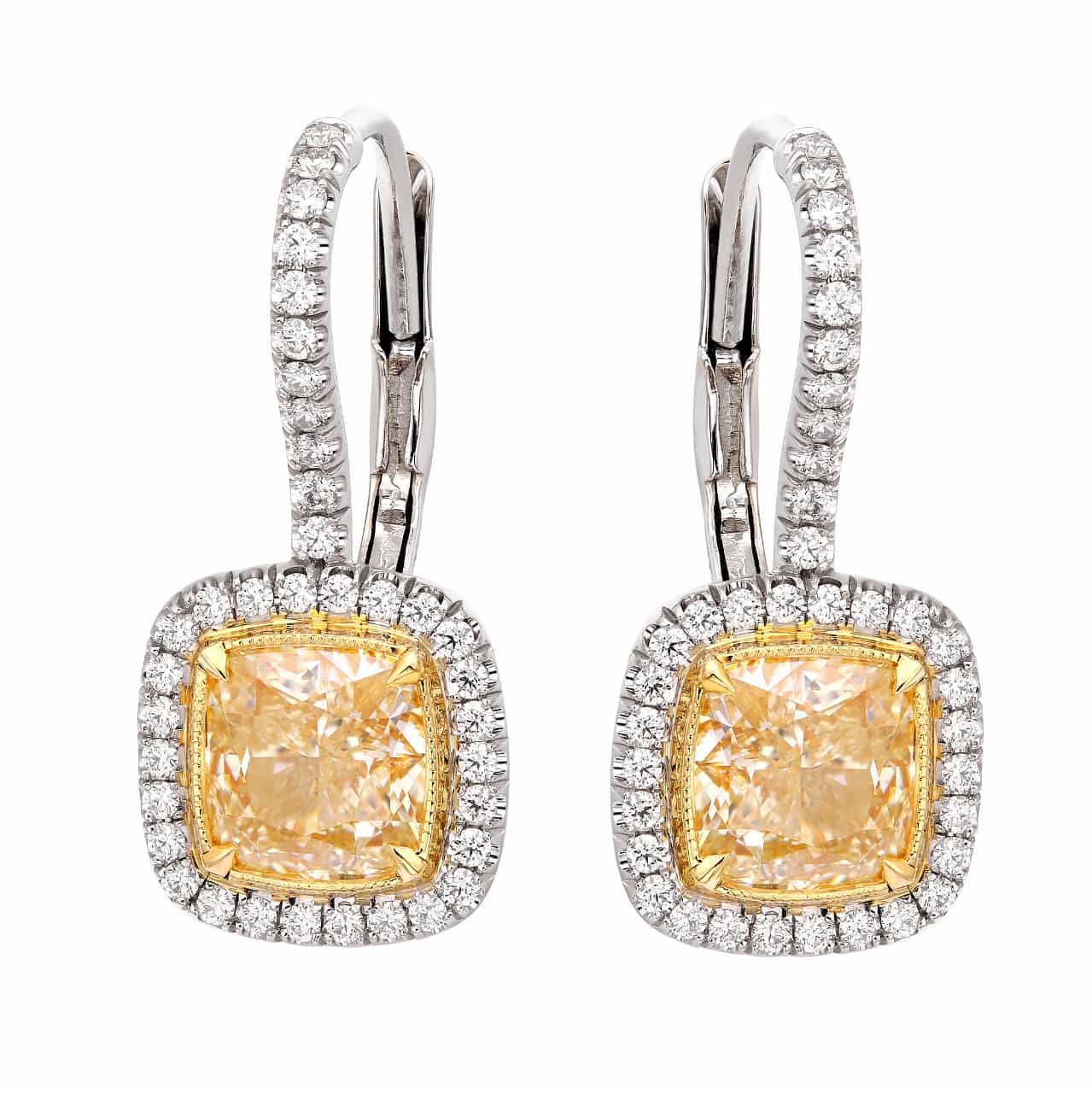 Fancy Yellow Diamond Halo Earrings
