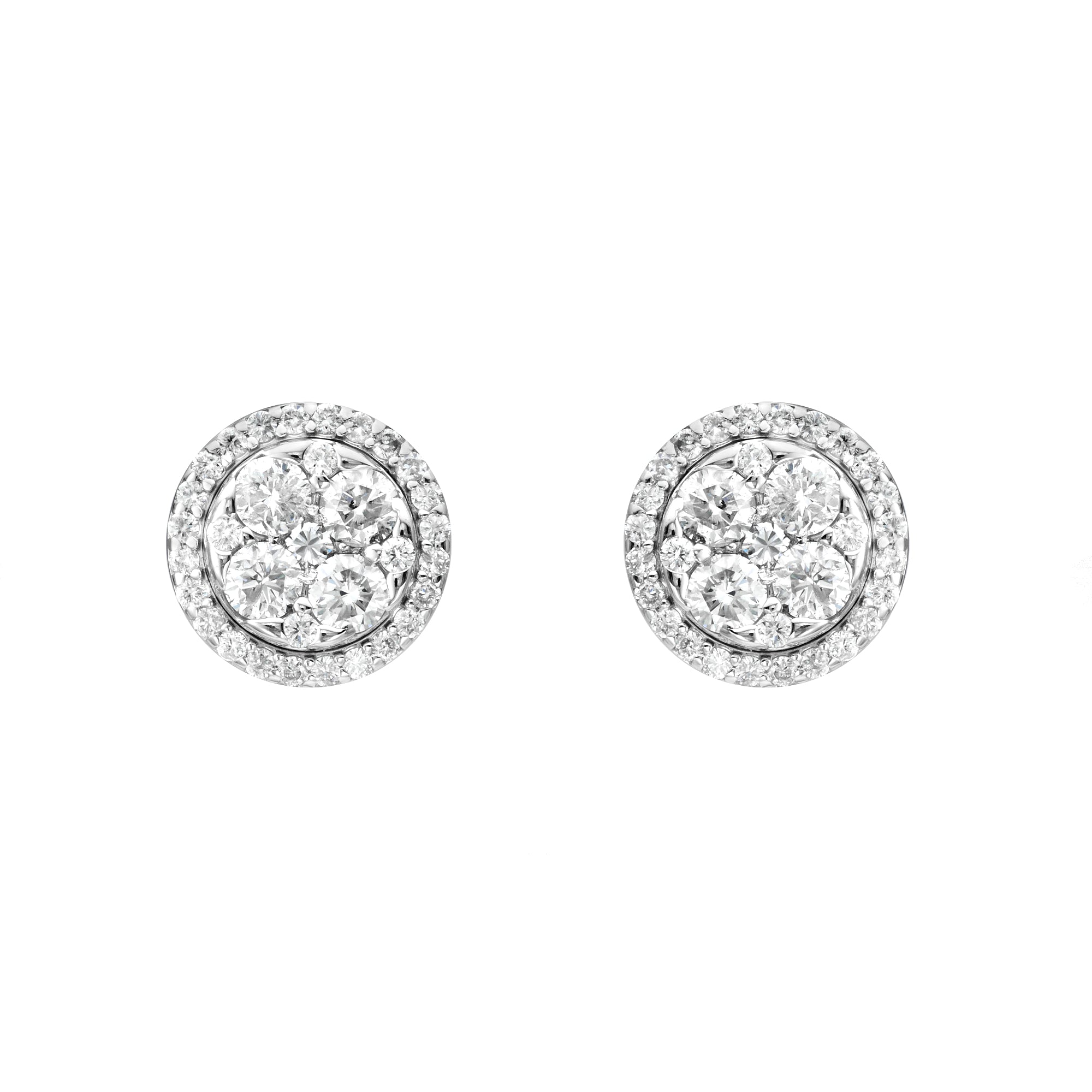Round Cluster Center Halo Stud Earrings