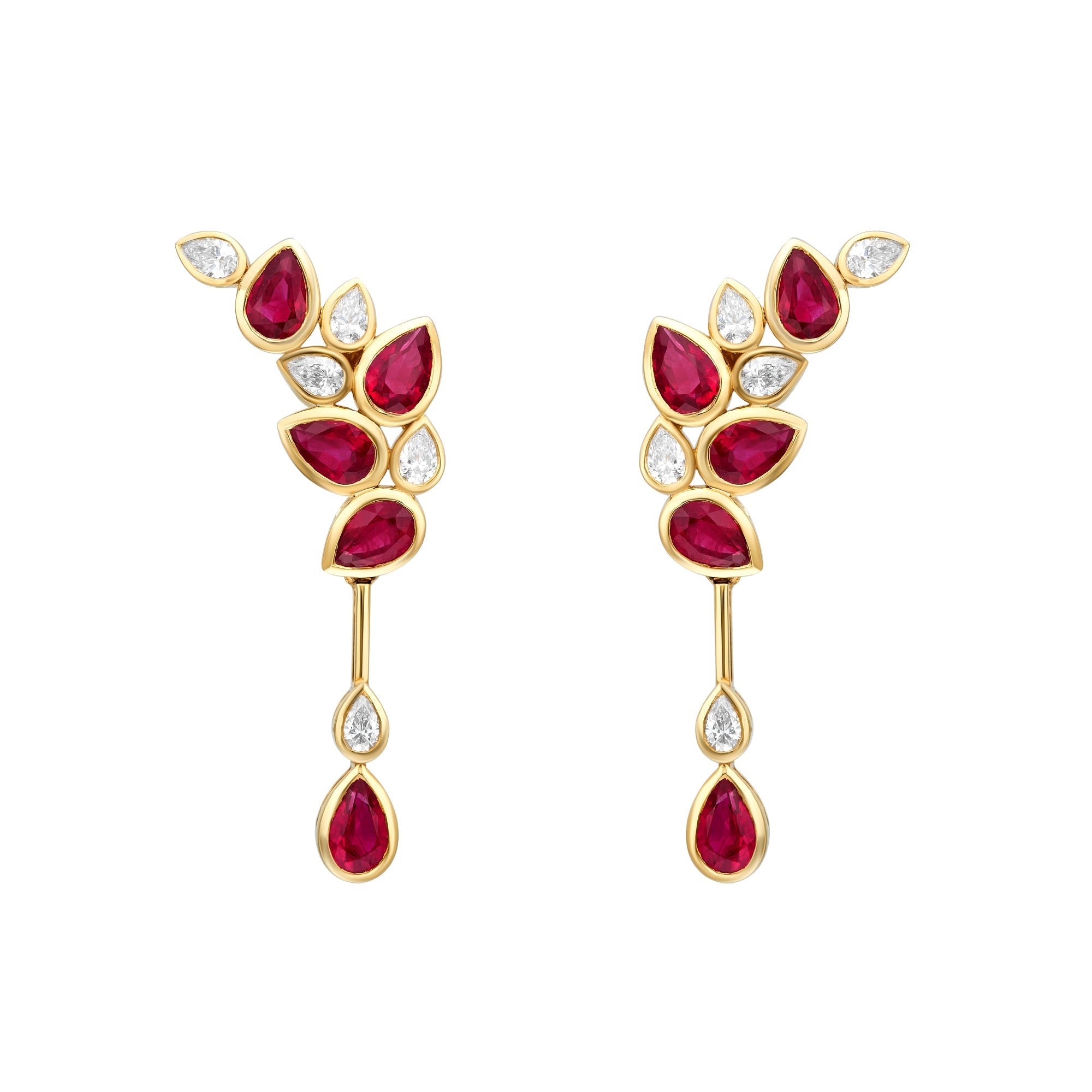 Diamond & Ruby Pear Bezel Drop Earrings