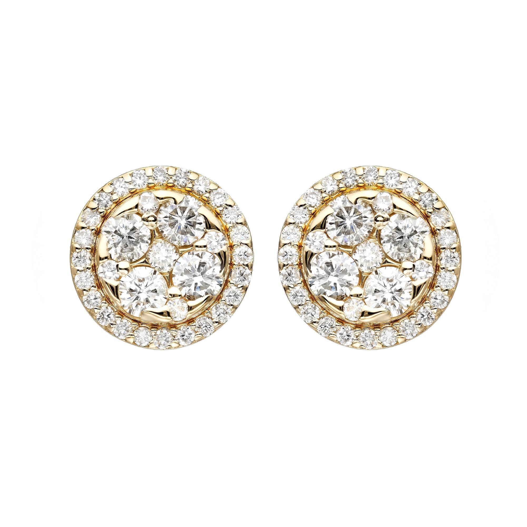 Round Cluster Center Halo Stud Earrings