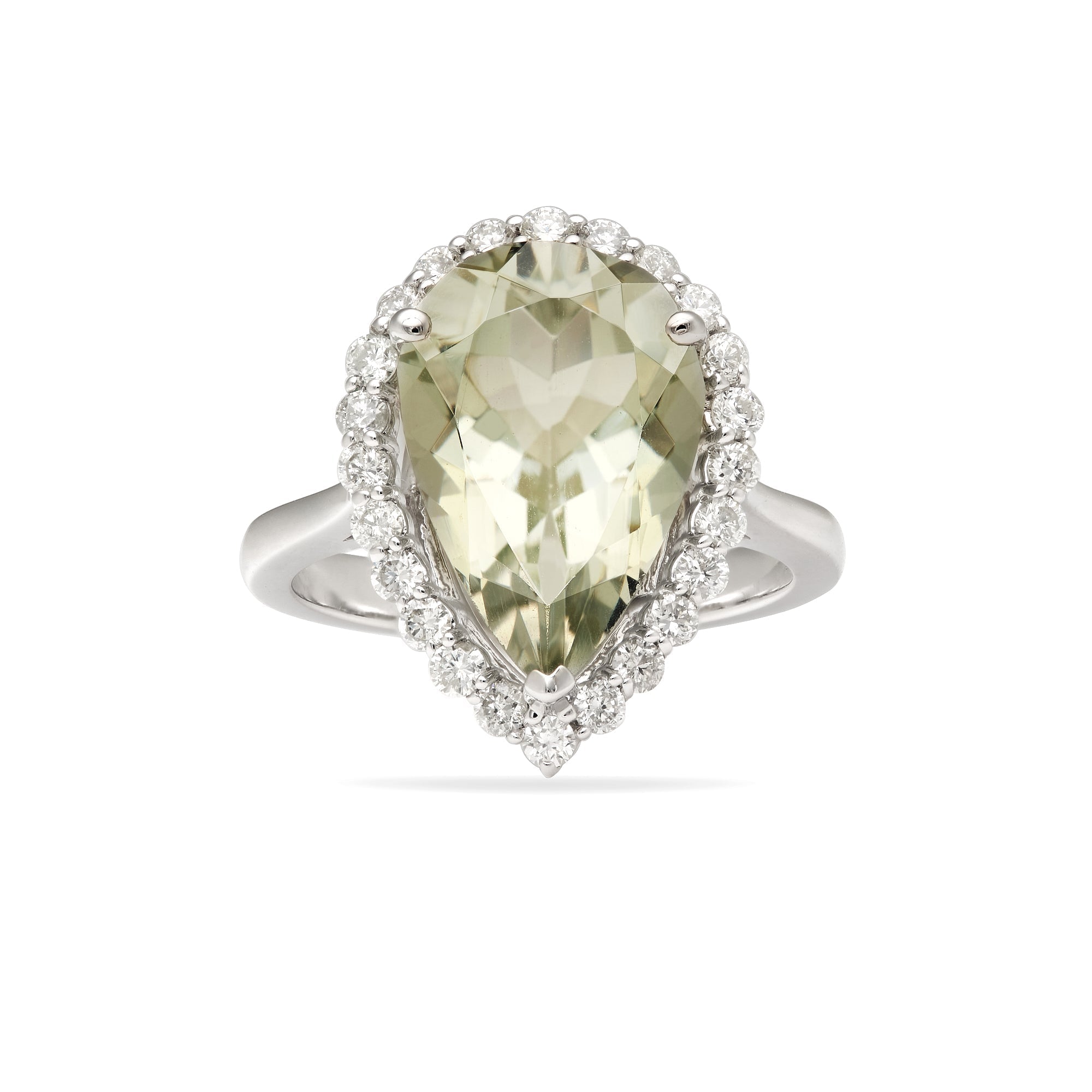 Pear Shape Green Amethyst Halo Ring