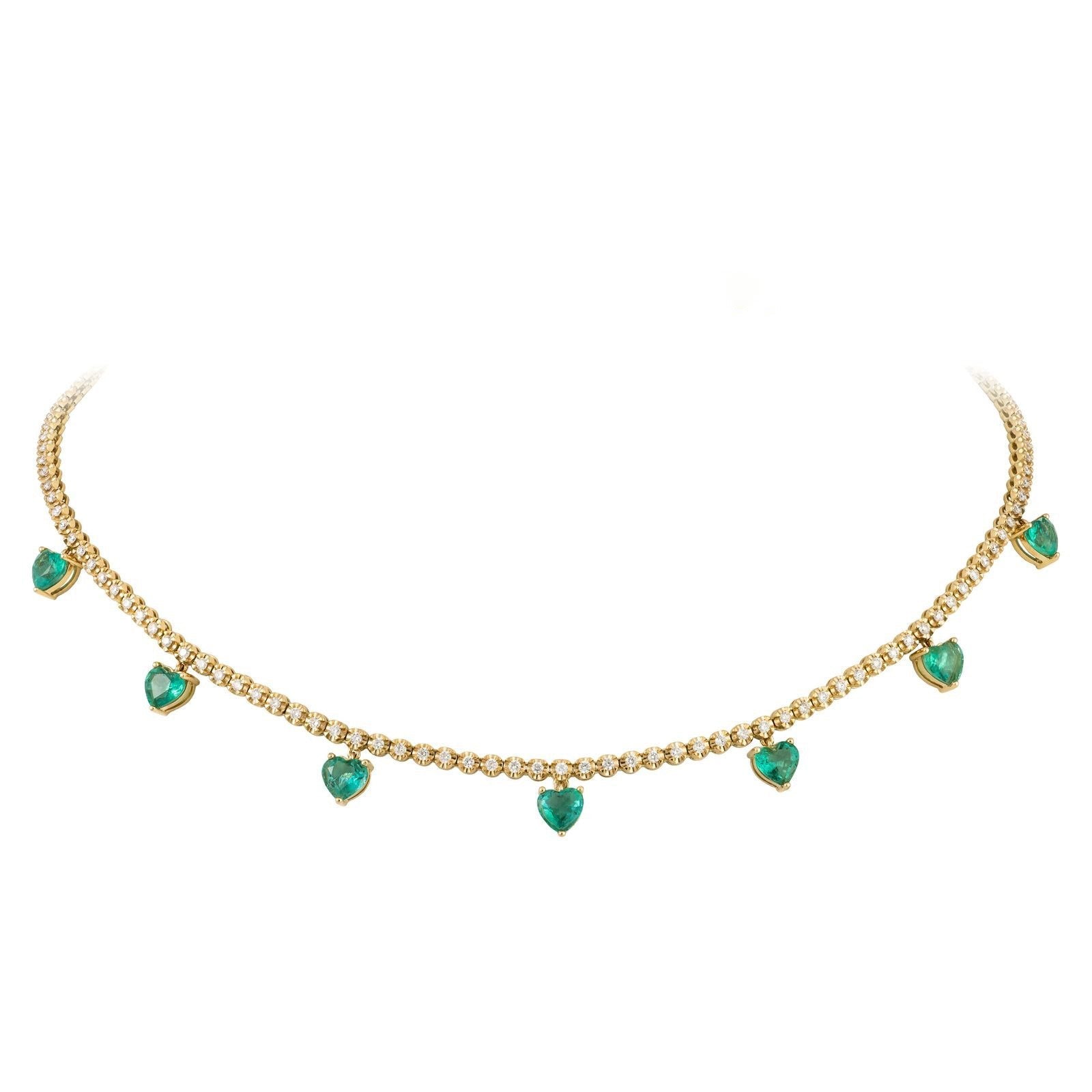 Diamond Tennis & Emerald Heart Station Half Necklace
