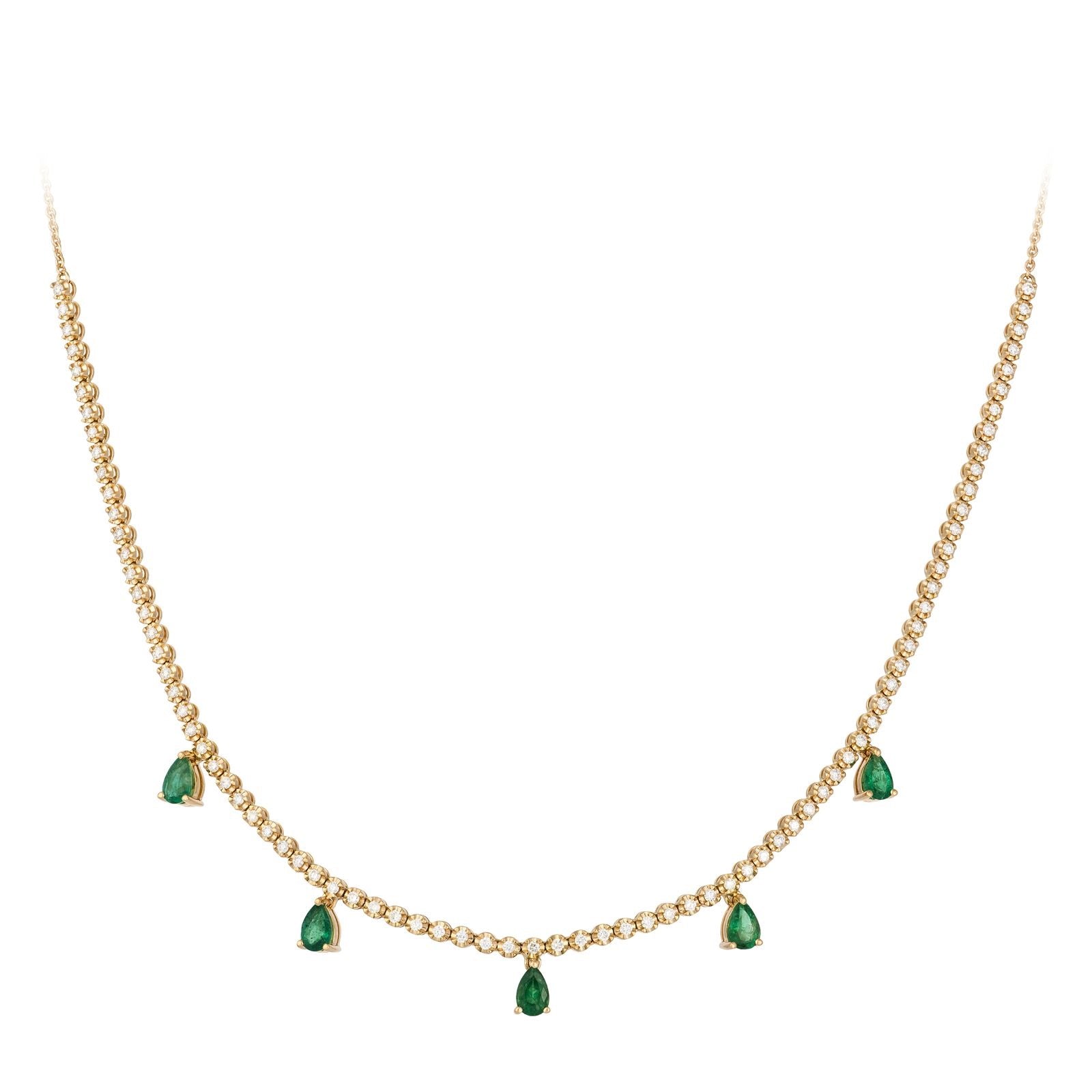 Diamond Tennis & Emerald Pear Station Half Necklace