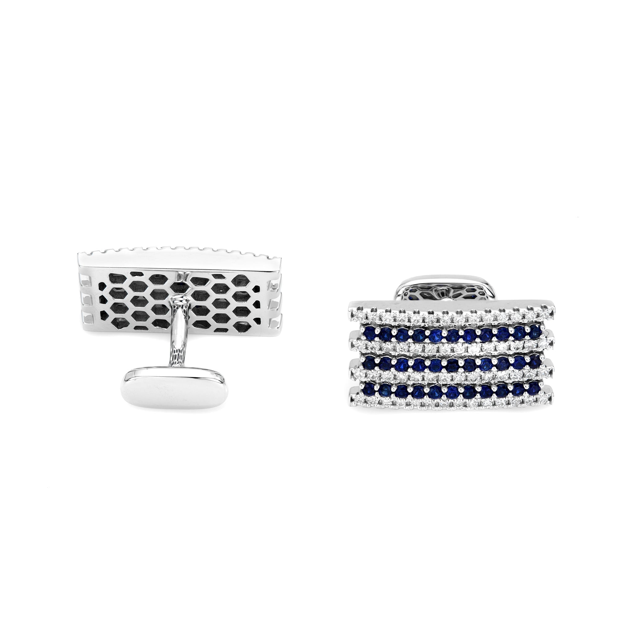 Rectangle Diamond & Blue Sapphire Rows Cufflinks Small