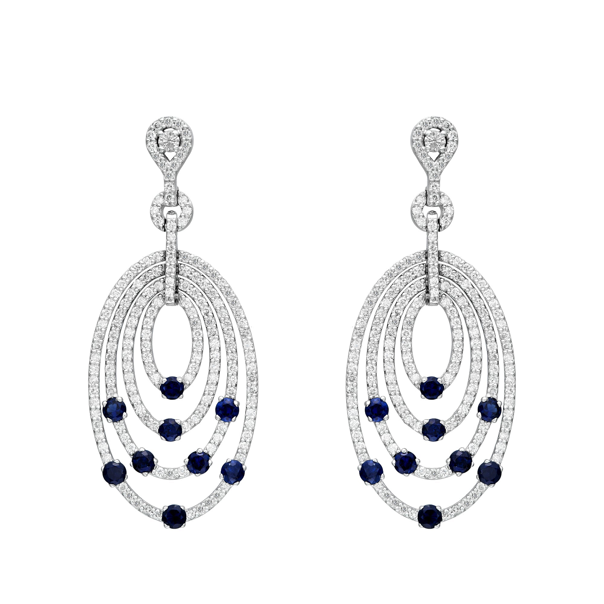 Diamond & Sapphire Multi Row Oval Dangle Earrings
