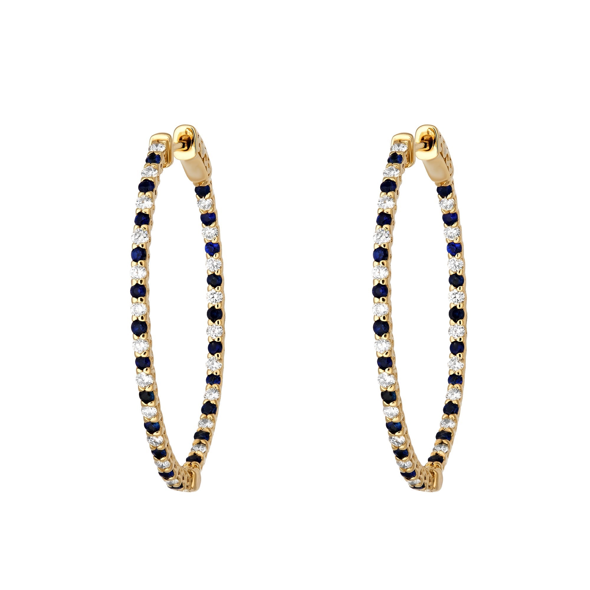 Diamond & Sapphire Elongated Hoop Earrings