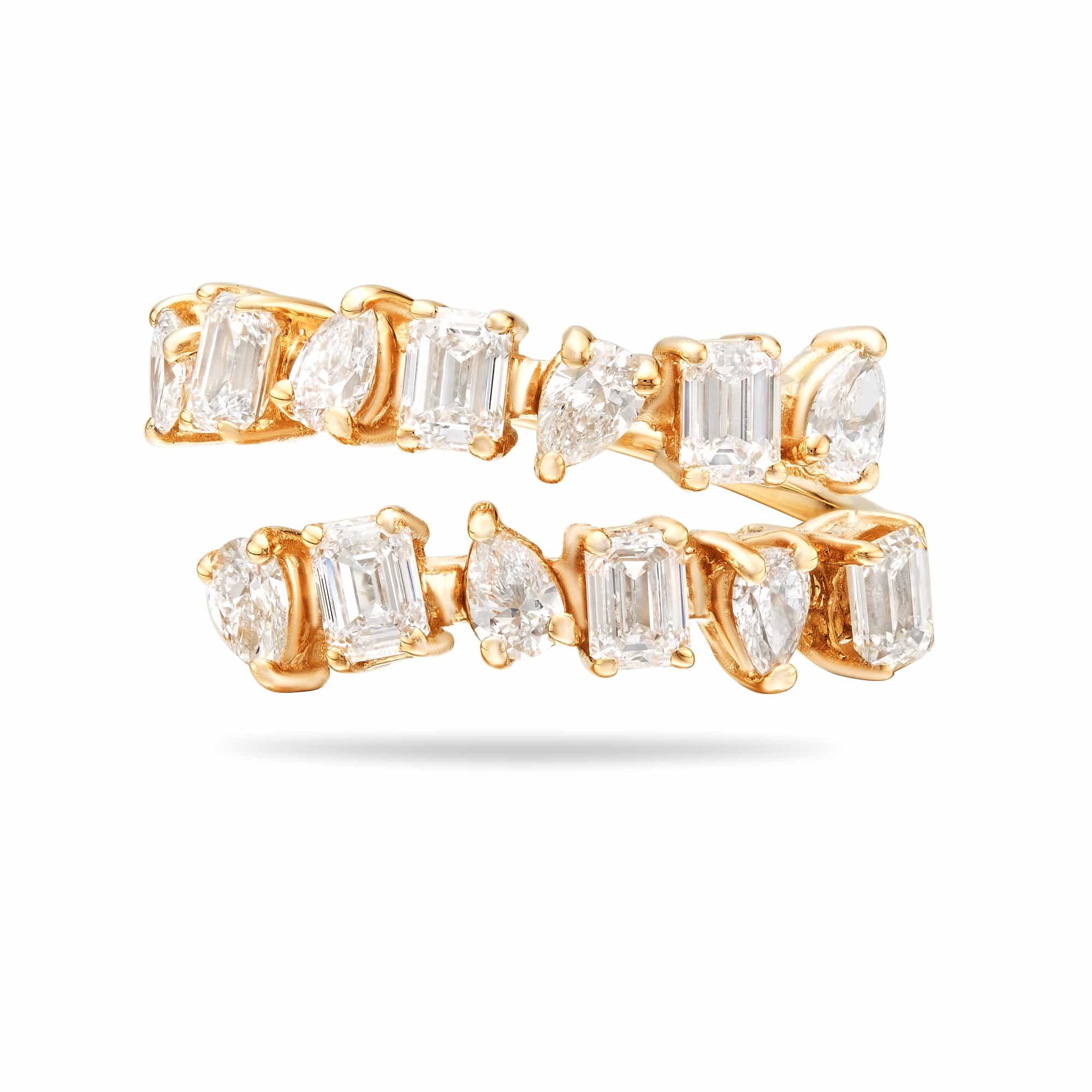 Pear Shape & Emerald Cut Two Row Spiral Ring