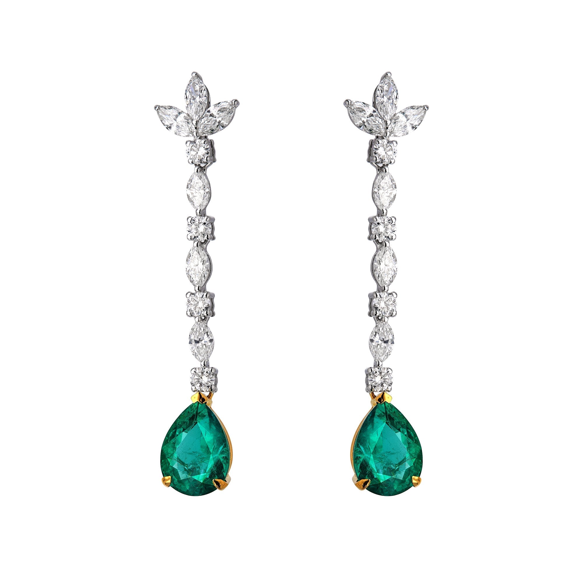 Diamond Trio Drop Emerald Pear Drop Earring